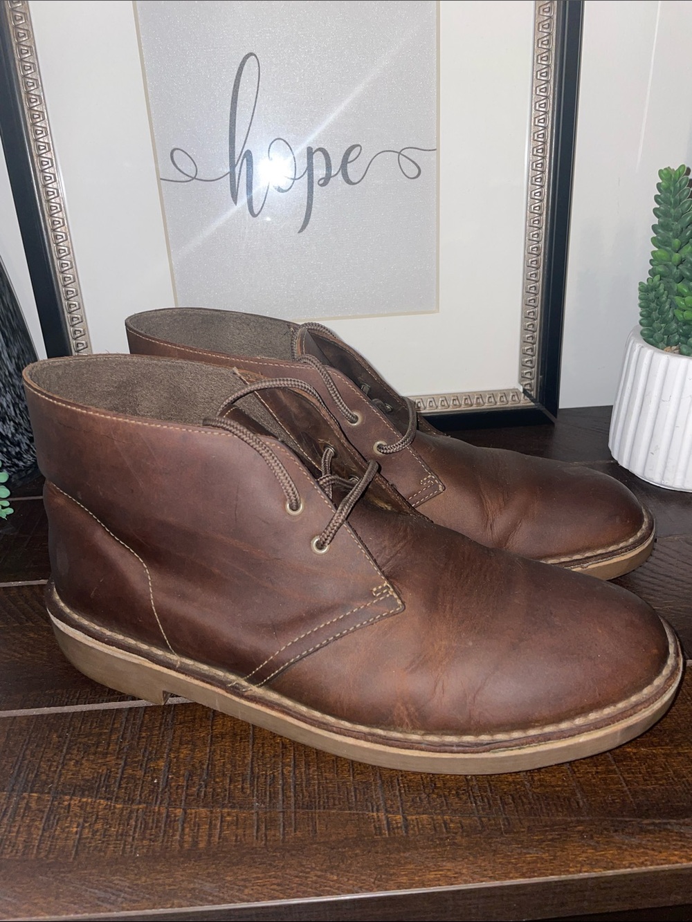 Clarks Bushacre II Mens Brown Leather Chukka Boots Lace-Up Size 9.5 W Extra Wide
